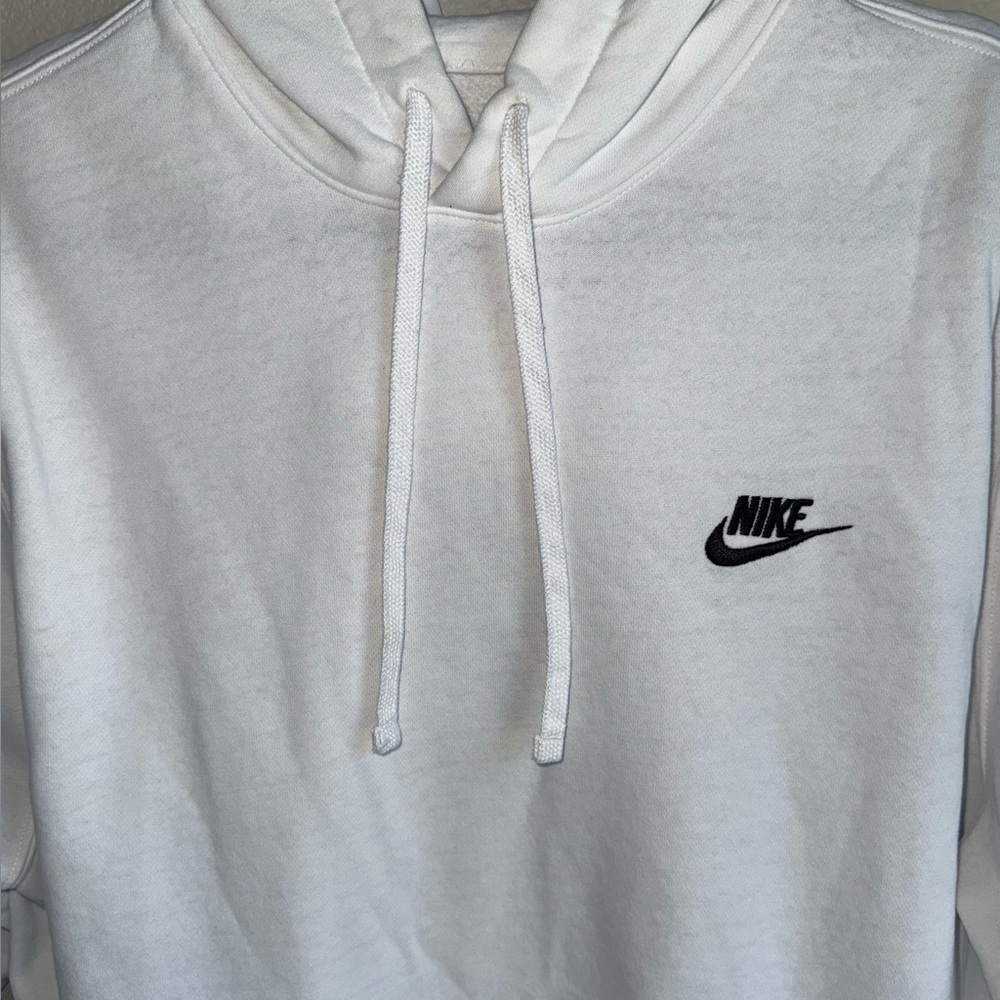 Nike White Hoodie with Black Embroidered Logo Men’s M Good Condition with Hole - Picture 3 of 11